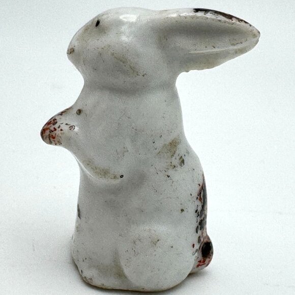 Vintage 1.5" Porcelain Bunny Rabbit Figurine Made In Japan White Brown Speckled - Picture 3 of 9